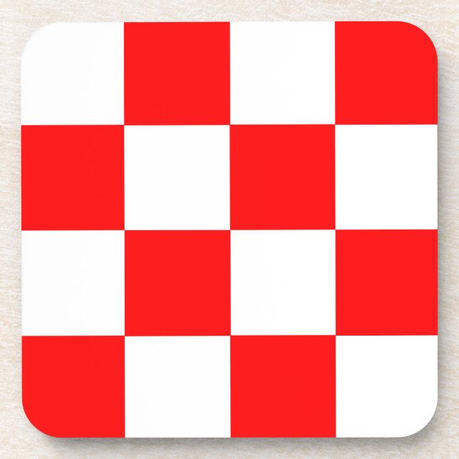 Red White Chequered Check Pattern Coaster (Front)