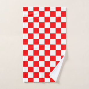 Red White Chequered Check Pattern Hand Towel