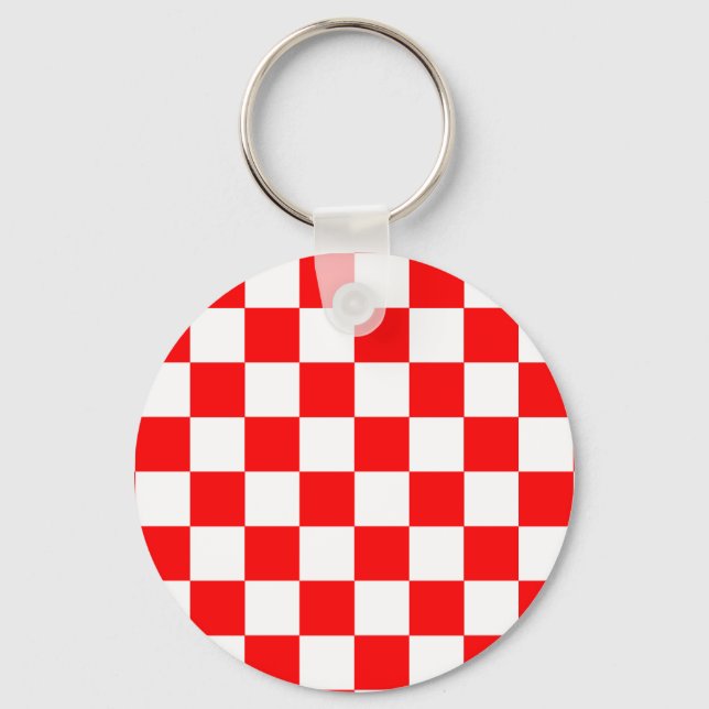 Red White Chequered Check Pattern Key Ring (Front)