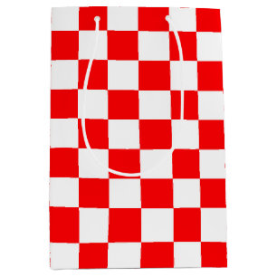 Red White Chequered Check Pattern Medium Gift Bag