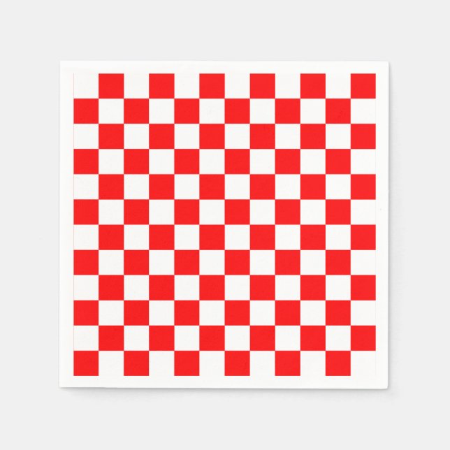 Red White Chequered Check Pattern Napkin (Front)