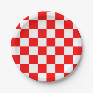 Red White Chequered Check Pattern Paper Plate