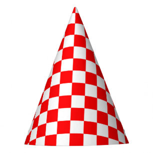 Red White Chequered Check Pattern Party Hat