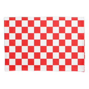 Red White Chequered Check Pattern Pillowcase