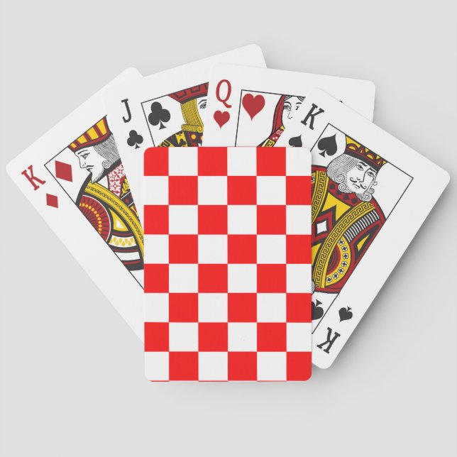 Red White Chequered Check Pattern Playing Cards (Back)