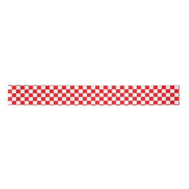Red White Chequered Check Pattern Satin Ribbon (Front)