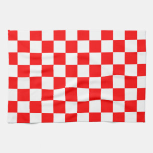 Red White Chequered Check Pattern Tea Towel