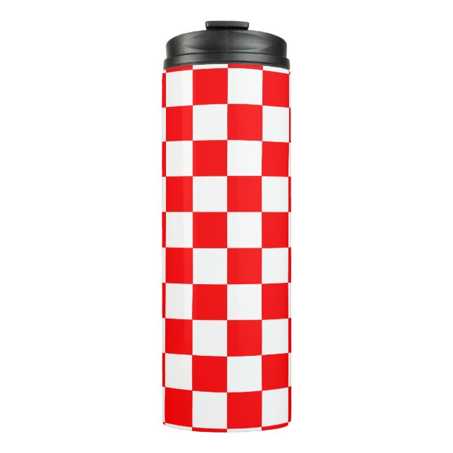 Red White Chequered Check Pattern Thermal Tumbler (Front)