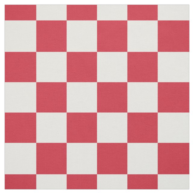 Red White Chequered Check Square Pattern Fabric (Swatch)