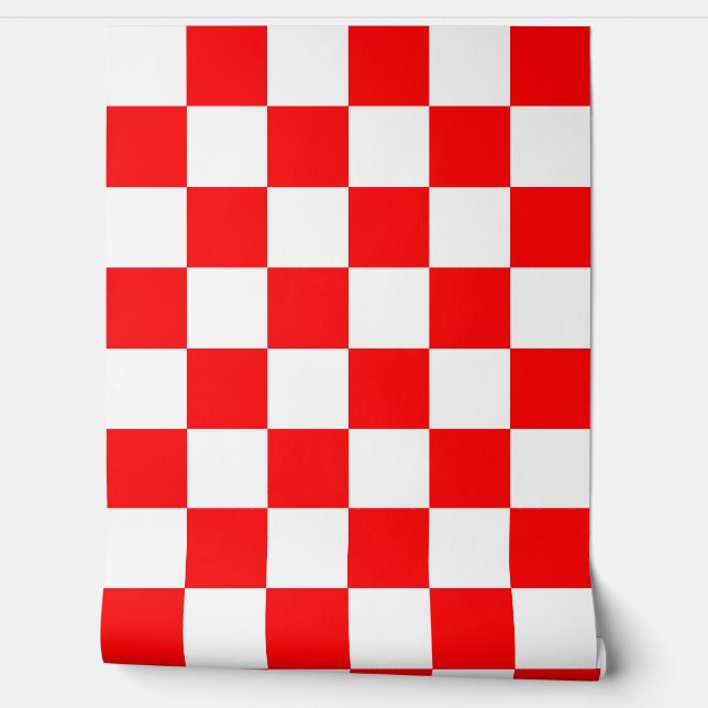 Red White Chequered Check Wall Decor (Unrolling)