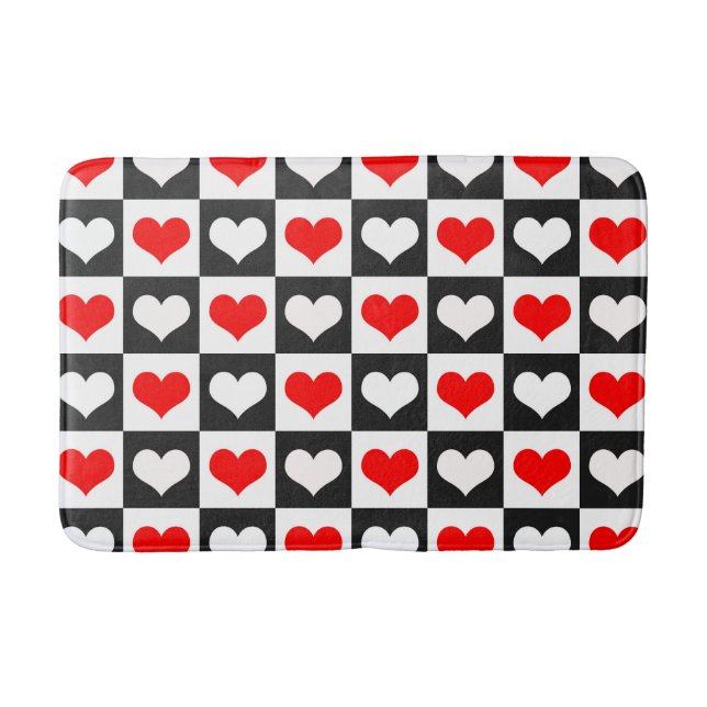 Red White Chequered Hearts Bath Mat (Front)