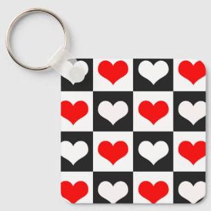 Red White Chequered Hearts Key Ring