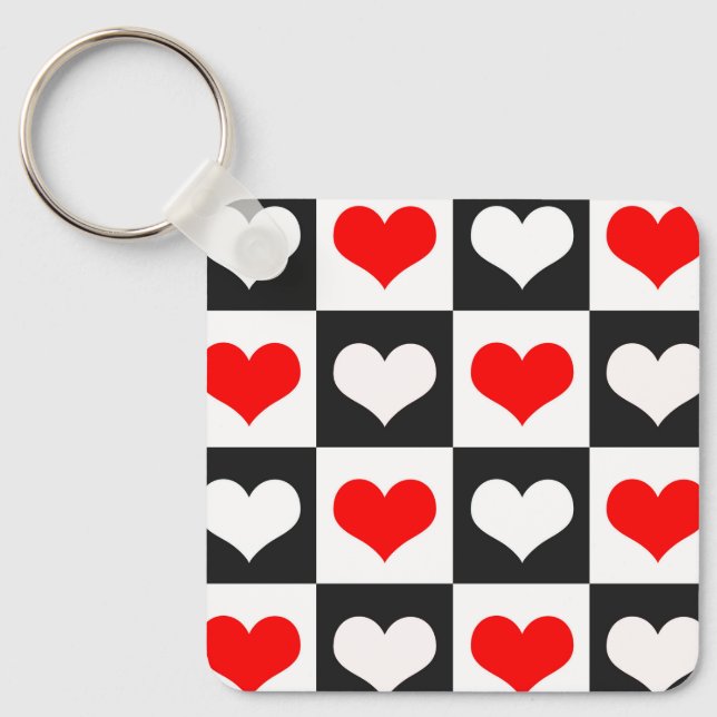 Red White Chequered Hearts Key Ring (Front)
