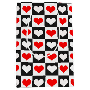 Red White Chequered Hearts Medium Gift Bag