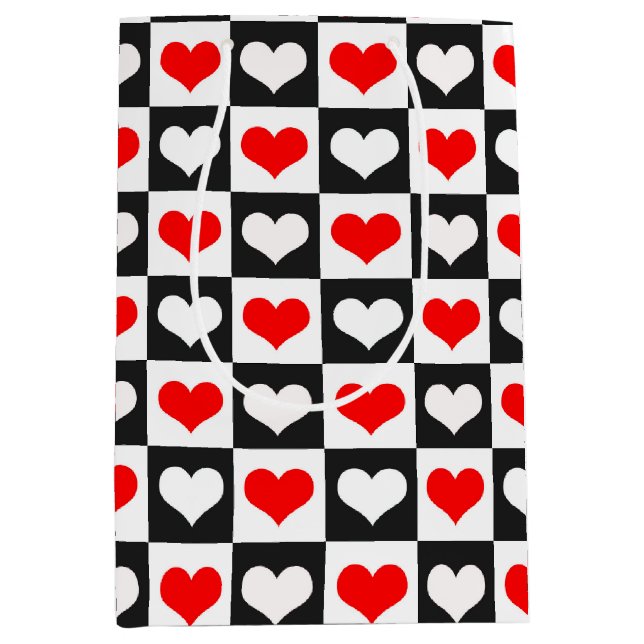 Red White Chequered Hearts Medium Gift Bag (Front)