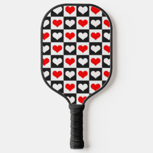 Red White Chequered Hearts Pickleball Paddle