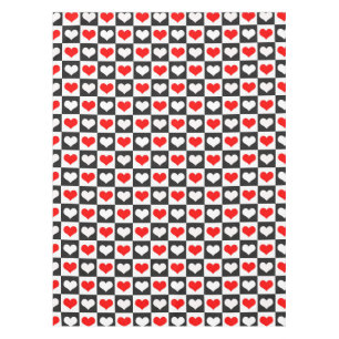 Red White Chequered Hearts Tablecloth