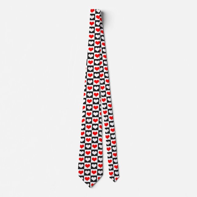Red White Chequered Hearts Tie (Front)