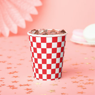 Red & White Chequered Squares Party Checks Paper C Paper Cups