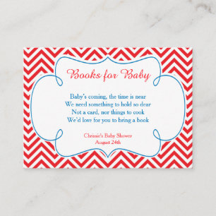 Red & White Chevron Baseball Baby Book Request Enclosure Card