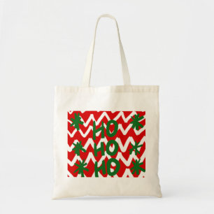 Red White Chevron Ho Ho Ho Christmas Pattern Tote Bag