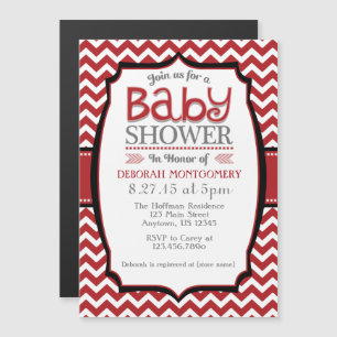 Red White Chevron Magnetic Baby Shower Invite