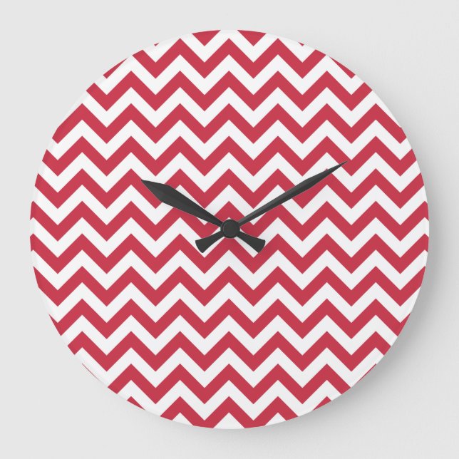 Red White Chevron Pattern Large Clock (Front)