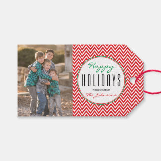 Red & White Chevron Personalised Xmas Photo Gift Tags