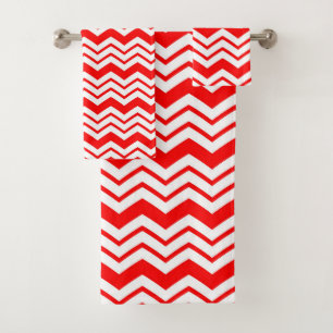 Red White Chevron Zigzag Pattern Design  Bath Towel Set