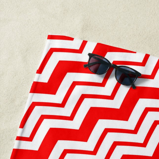 Red White Chevron Zigzag Pattern Design  Beach Towel (In Situ)