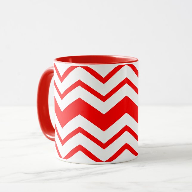 Red White Chevron Zigzag Pattern Design  Mug (Front Left)