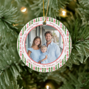 Red & White Chinoiserie Garland Grandmillennial Ceramic Ornament