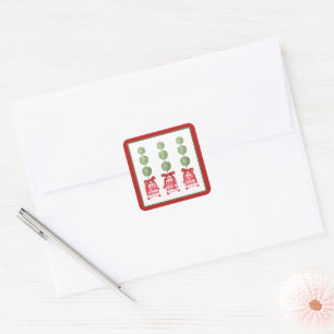 Red & White Chinoiserie Topiary Holiday Square Sticker
