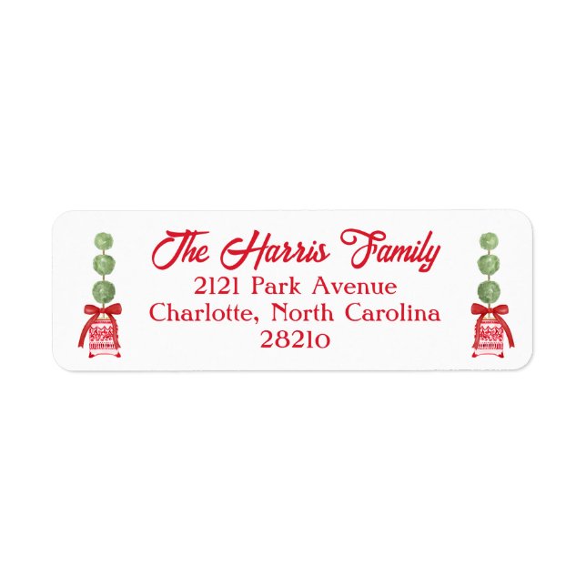 Red & White Chinoiserie Topiary Return Address Label (Front)