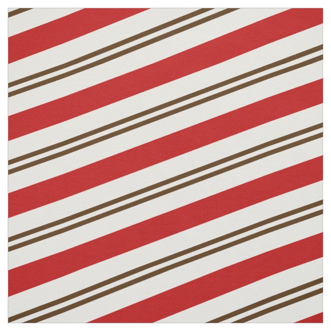 Red White & Chocolate Brown Candy Cane Stripes Fabric (Swatch)