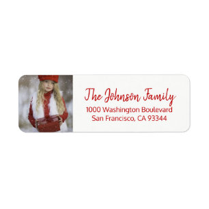 Red White Christmas Add PHOTO Return Address Label