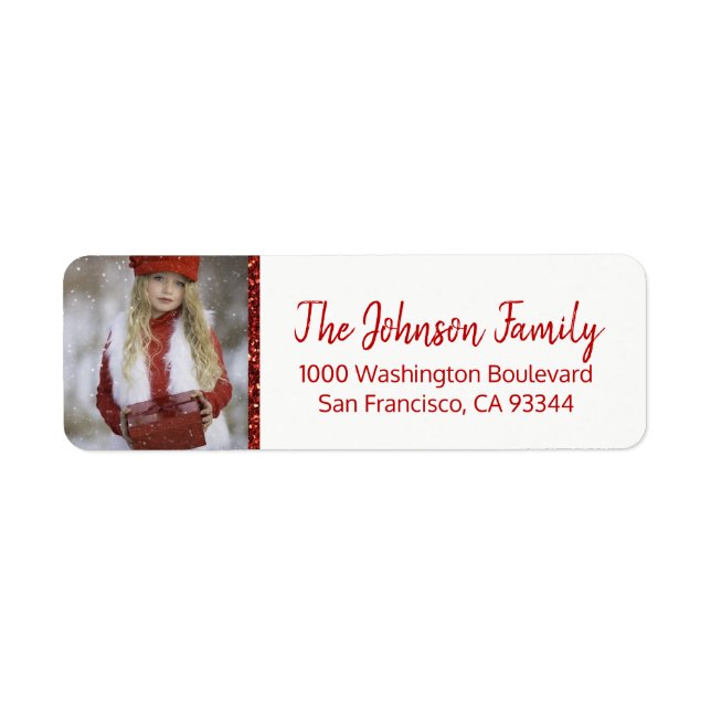 Red White Christmas Add PHOTO Return Address Label (Front)