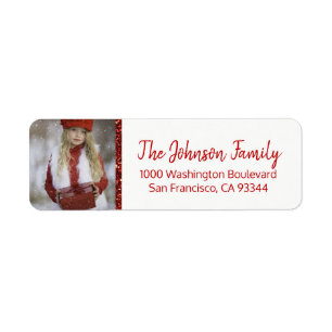 Red White Christmas Add YOUR PHOTO Return Address Label
