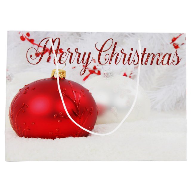 Red White Christmas Balls Holiday,Merry Christmas Large Gift Bag (Back)