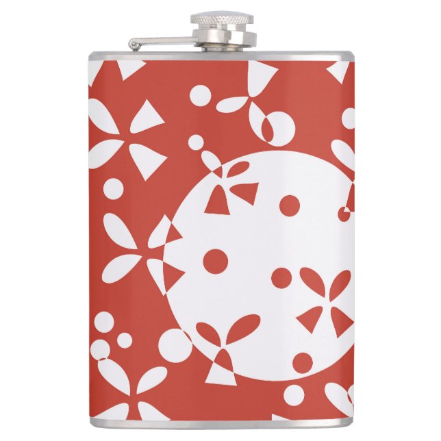 Red White Christmas Bells Holiday Pattern Hip Flask (Front)