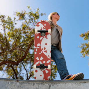 Red White Christmas Bells Holiday Pattern Skateboard