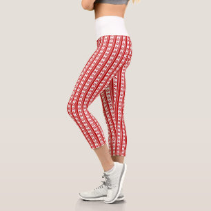 Red & White Christmas Bubbles with Snowflakes Capri Leggings