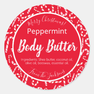 Red White Christmas Candy Cane Body Butter Labels