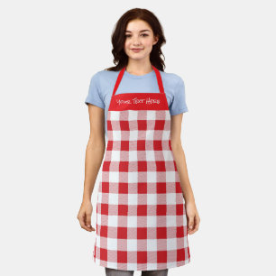 Red White  Christmas Check Plaid Pattern  Holiday Apron