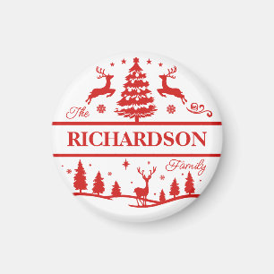 Red White Christmas Family Name Personalised Name Magnet