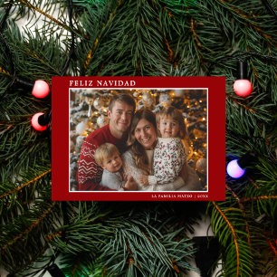 Red & White Christmas Family Photo Feliz Navidad Holiday Card