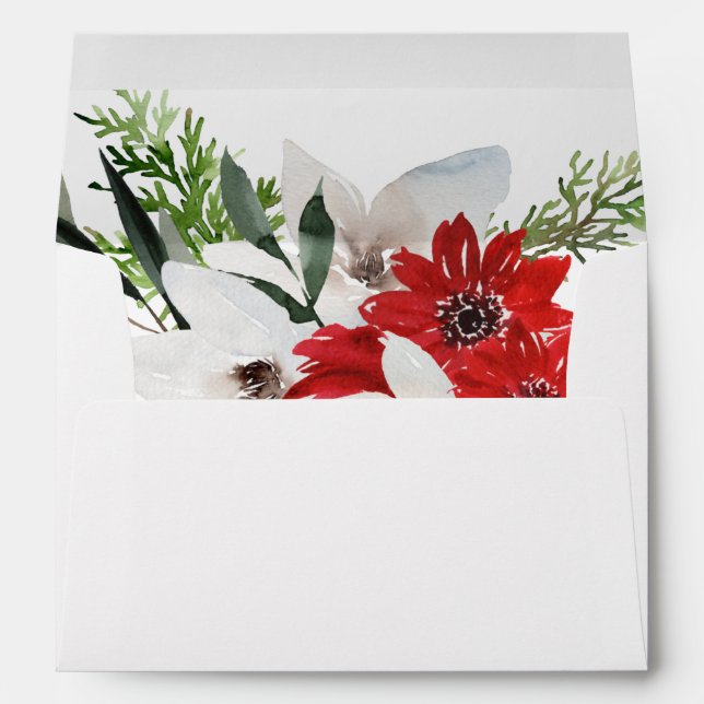 Red & White Christmas Floral  Envelope (Back (Bottom))