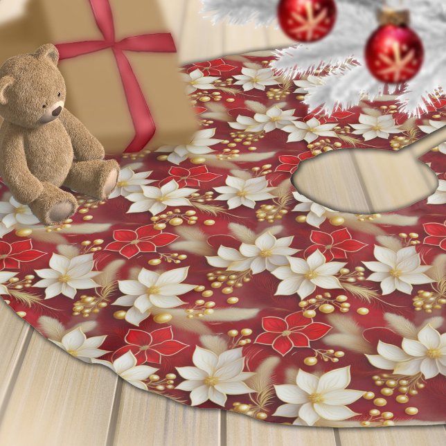 Red White Christmas Floral Pattern#17 ID1009 Brushed Polyester Tree Skirt (Creator Uploaded)