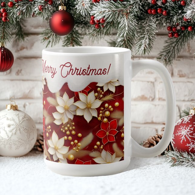Red White Christmas Floral Pattern#17 ID1009 Coffee Mug (Creator Uploaded)
