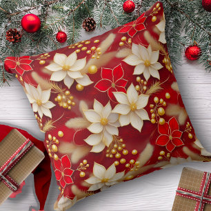 Red White Christmas Floral Pattern#17 ID1009 Cushion